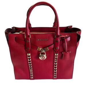 B30 MICHAEL KORS Nouveau Hamilton Large Leather Satchel Bright Red 12"Hx14"Wx6"D